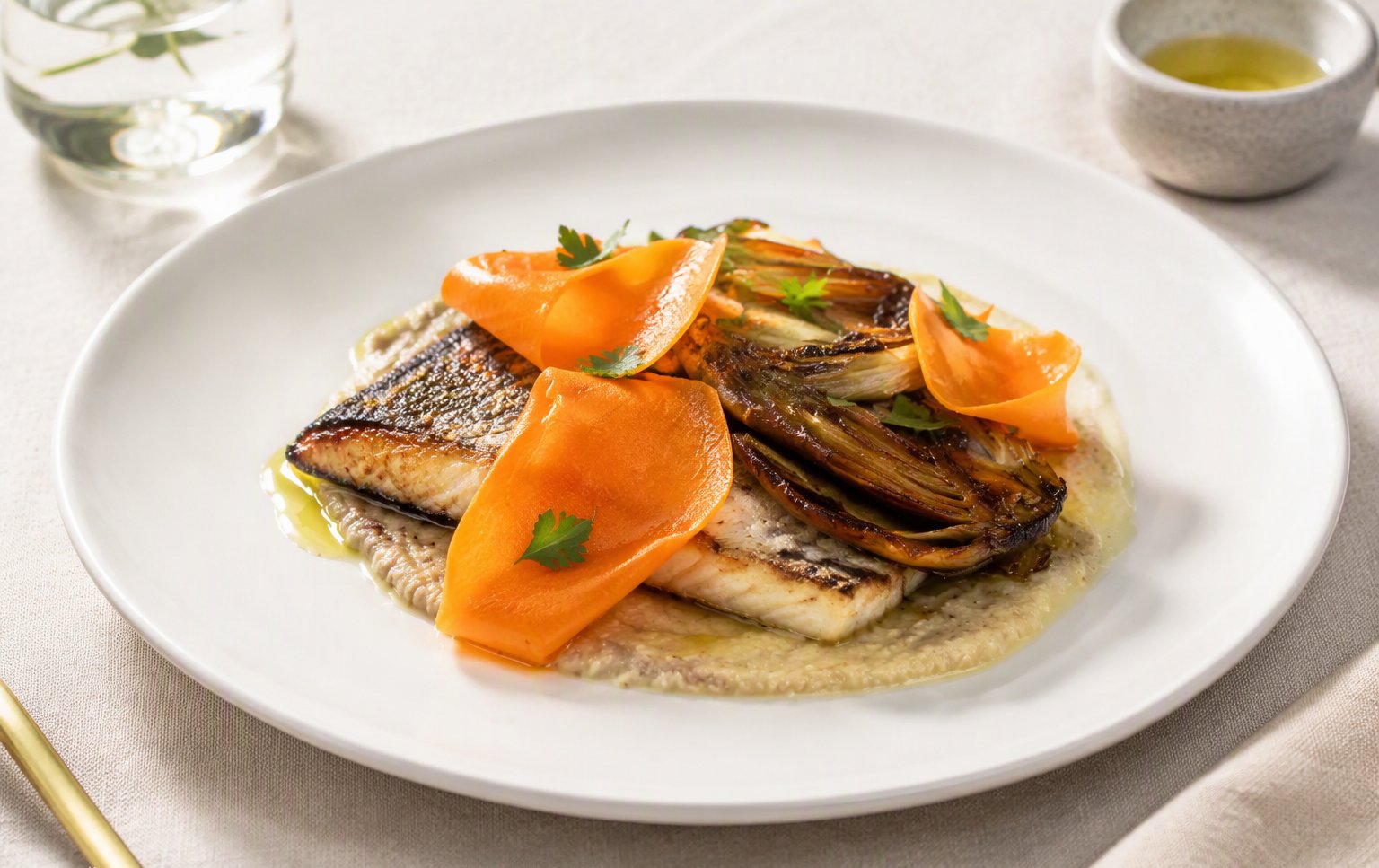 Il filetto di pesce di lago con nastri di carota