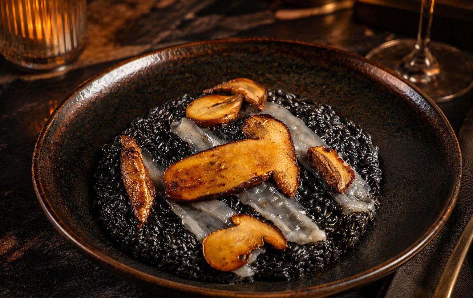 Il risotto al nero con i porcini